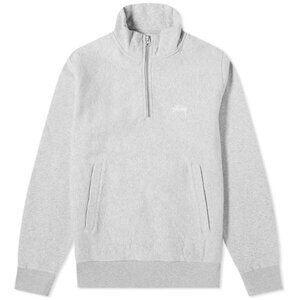 Stussy Men's Logo Half Zip Sweat in Grey - Size XL